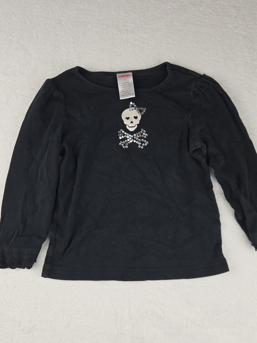 Gymboree Girl's Halloween Sparkly Skull Long Sleeve T-Shirt Size 3